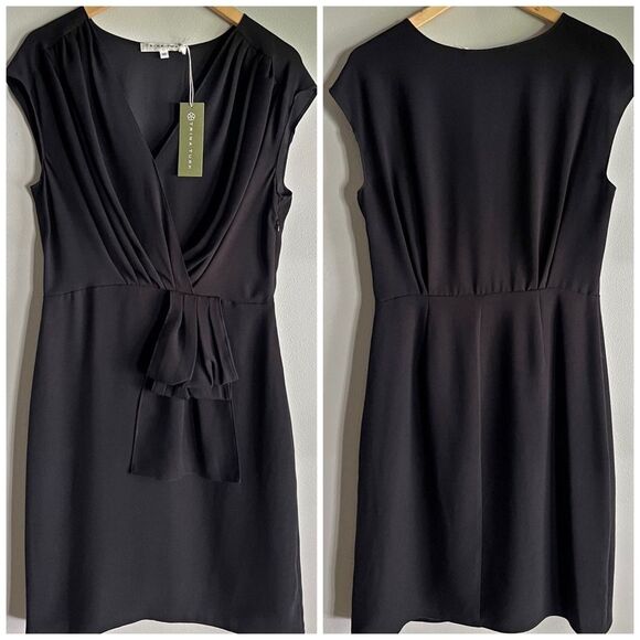 Trina Turk Black Draped Tie Waist Sheath Dress Size 10 NWT Cocktail Work Party - Picture 1 of 9